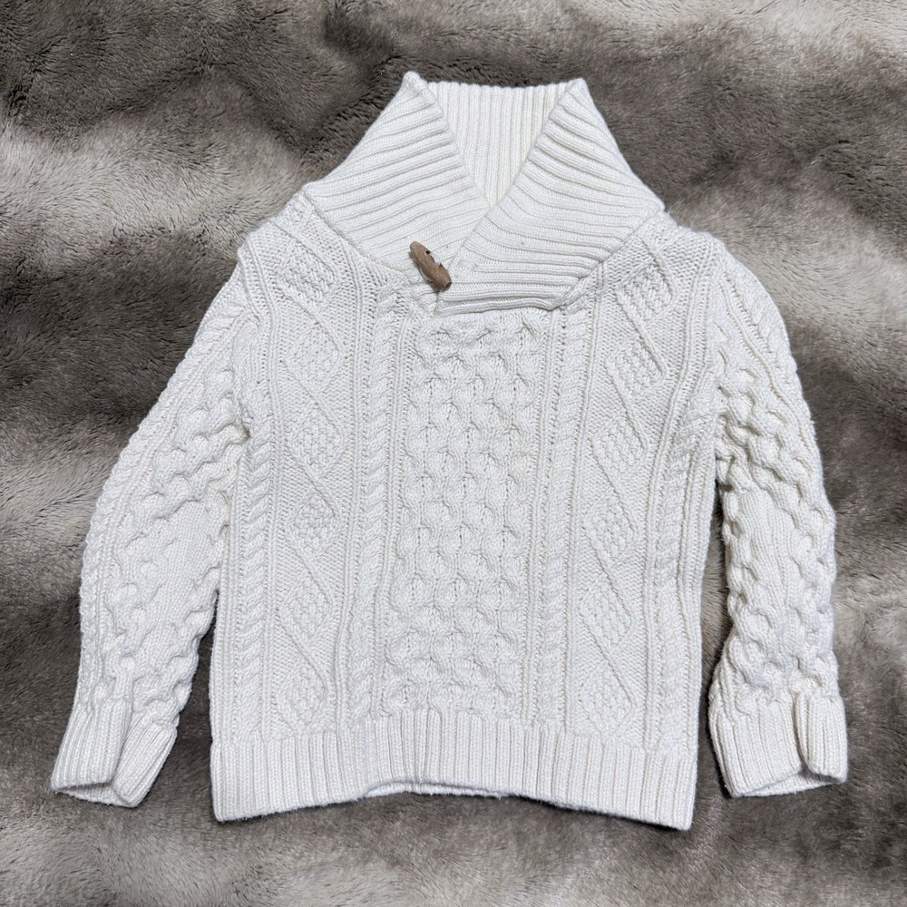 Aspen Kids‎ Cream Cable Knit Cotton Sweater with Faux Toggle Collar